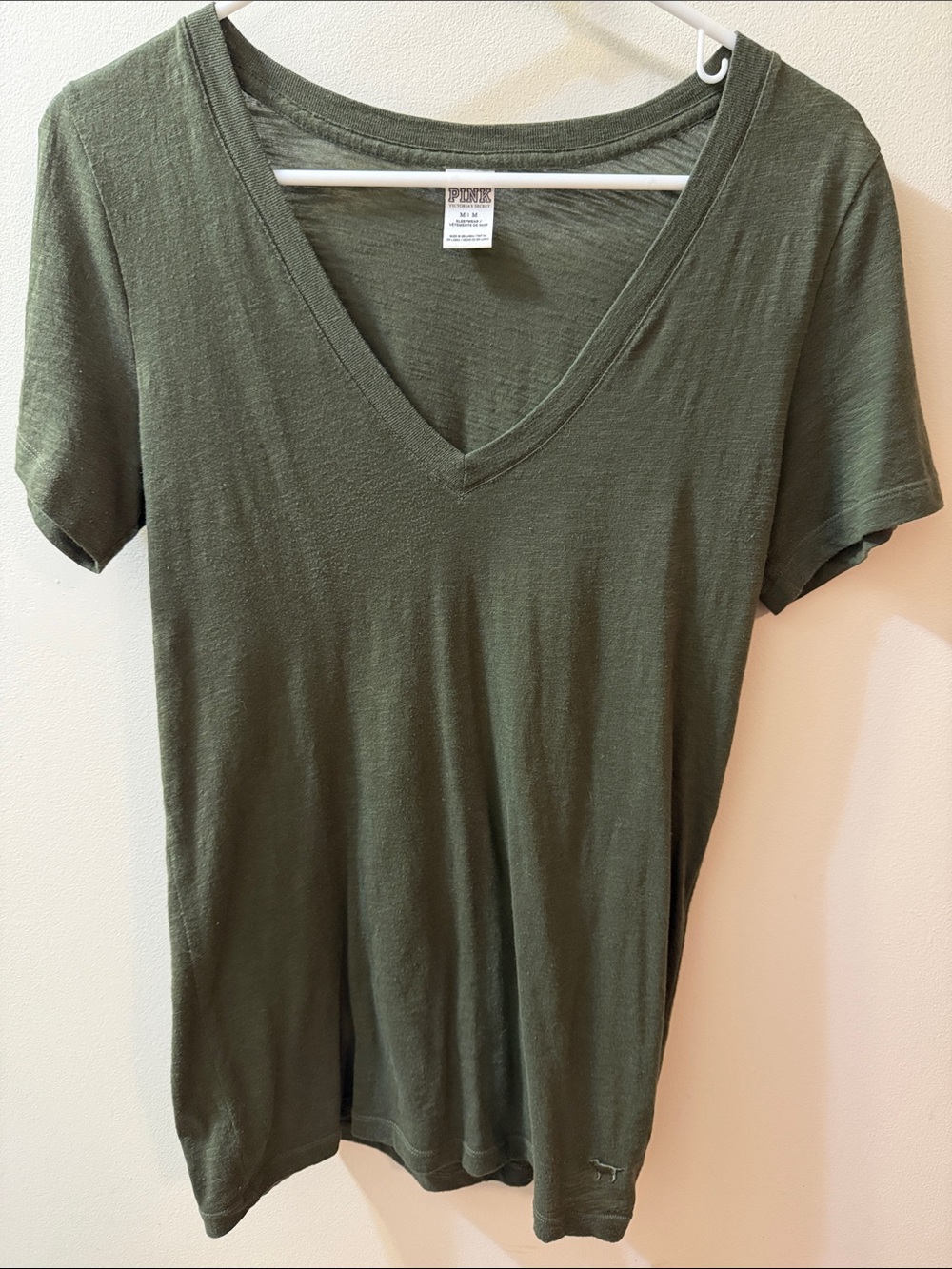 PINK Victoria's Secret Olive Green V-Neck Short Sleeve Tee